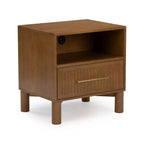 Fluted Cubby Nightstand with 1 Drawer, Electrical Outlet and Brass Handle