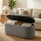 Mid-Century Modern Corduroy Upholstered Storage Bench with Wood Legs, Lift Top