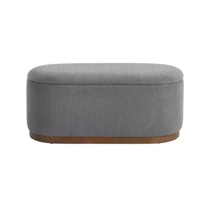 Mid-Century Modern Corduroy Upholstered Storage Bench with Wood Legs, Lift Top