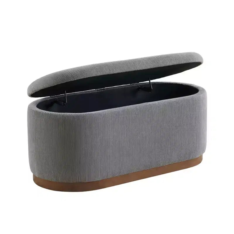 Mid-Century Modern Corduroy Upholstered Storage Bench with Wood Legs, Lift Top