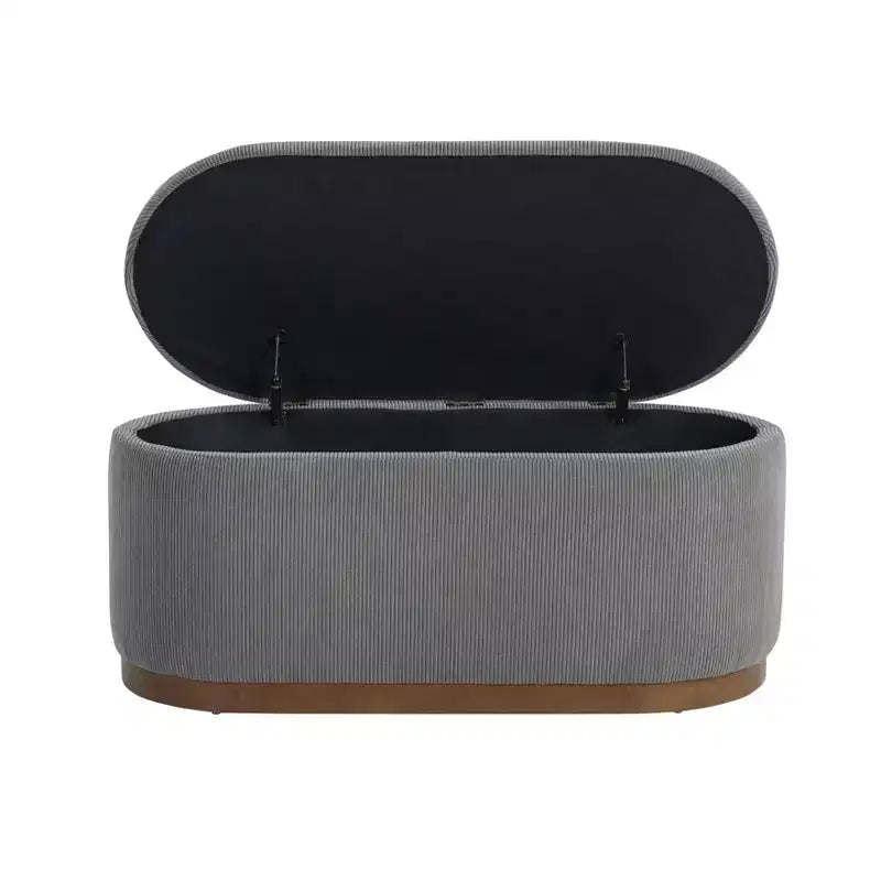 Mid-Century Modern Corduroy Upholstered Storage Bench with Wood Legs, Lift Top