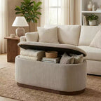 Mid-Century Modern Corduroy Upholstered Storage Bench with Wood Legs, Lift Top