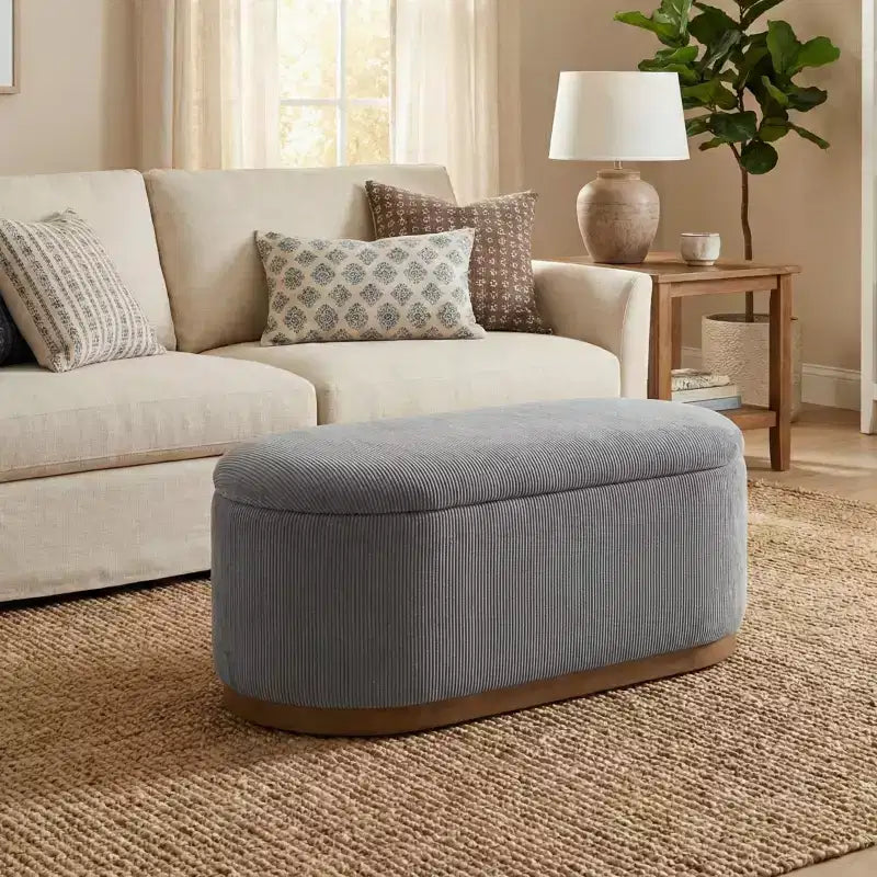 GDFStudio Harrison Mid-Century Modern Corduroy Upholstered Storage Bench with Wood Legs, Lift Top Entryway Bedroom Bench