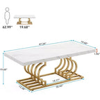 47-Inch Modern Coffee Table, Faux Marble Cocktail Table with Geometric Frame for Living Room, White/Gold