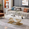 47-Inch Modern Coffee Table, Faux Marble Cocktail Table with Geometric Frame for Living Room, White/Gold