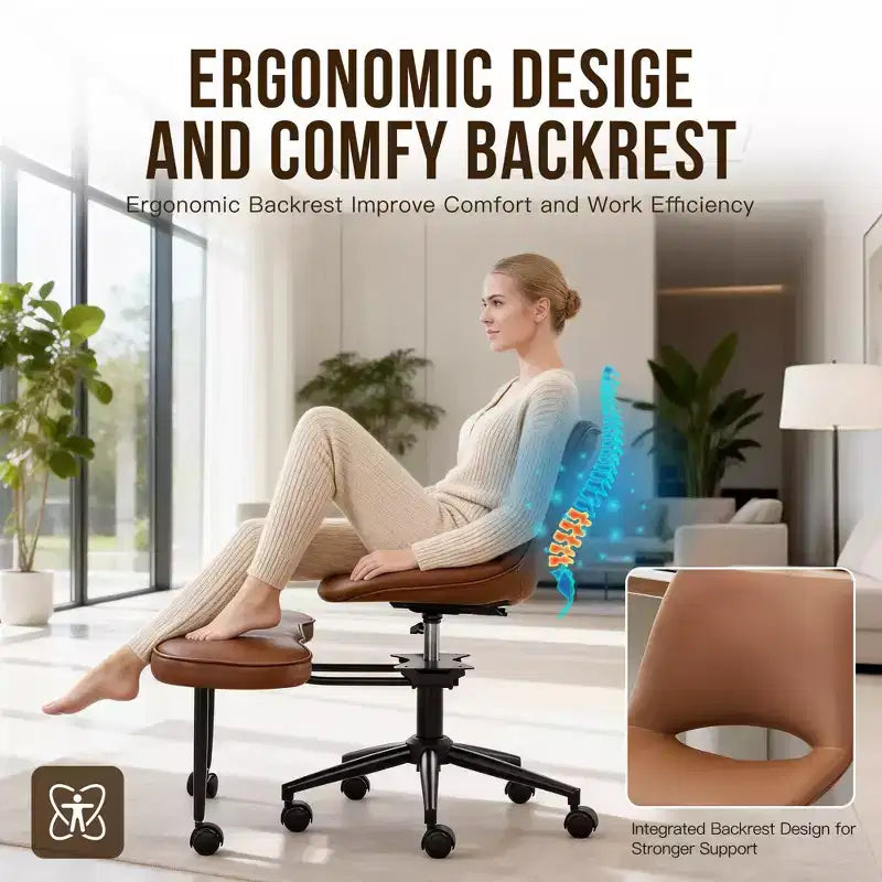 Ergonomic Cross Legged Office Chair with High Lumbar Support - Adjustable Height Kneeling Chair for Meditation & Yoga