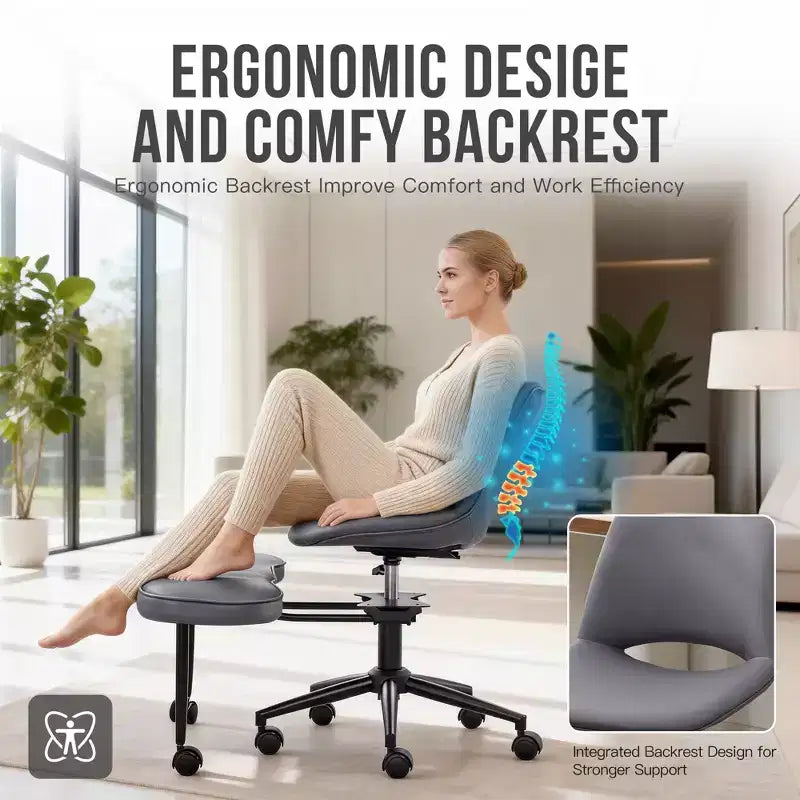 Ergonomic Cross Legged Office Chair with High Lumbar Support - Adjustable Height Kneeling Chair for Meditation & Yoga