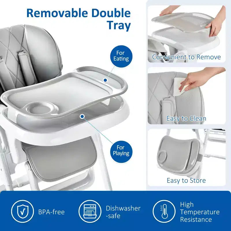 Baby High Chair with Adjustable Height, Recline & Removable Tray
