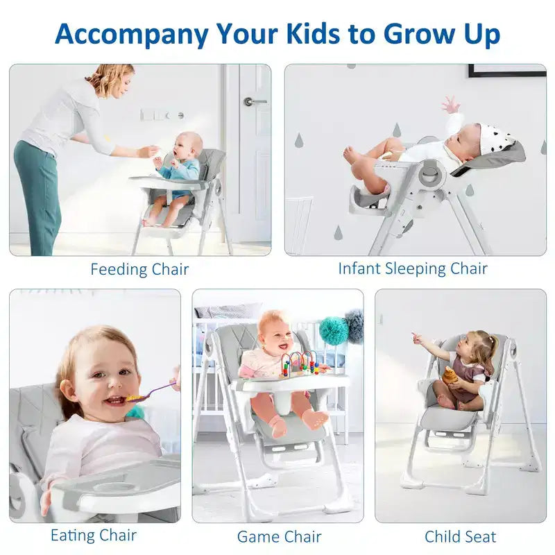 Baby High Chair with Adjustable Height, Recline & Removable Tray