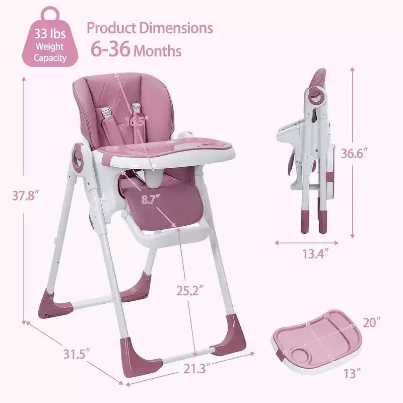Baby High Chair with Adjustable Height, Recline & Removable Tray