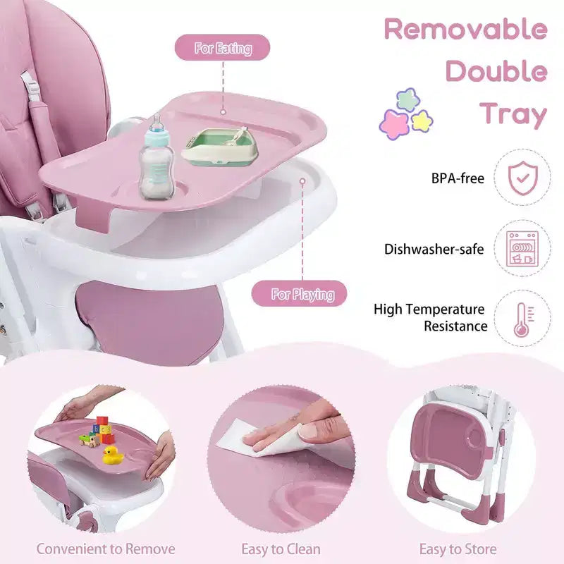 Baby High Chair with Adjustable Height, Recline & Removable Tray