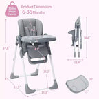 Baby High Chair with Adjustable Height, Recline & Removable Tray