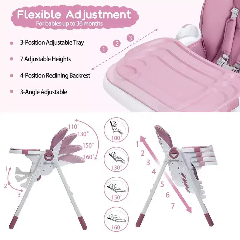 Baby High Chair with Adjustable Height, Recline & Removable Tray