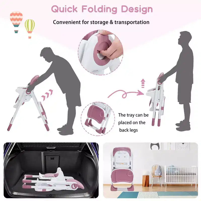 Baby High Chair with Adjustable Height, Recline & Removable Tray