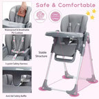 Baby High Chair with Adjustable Height, Recline & Removable Tray