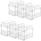 Vtopmart 2 Tier Clear 6 Pack Pull-Out Organizer with Track, for Under Sink, Vanity Storage, Cabinet Drawers Bins