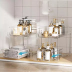 2-Tier Clear Pull-Out Organizer with Track for Under Sink, Vanity & Cabinet Storage