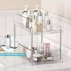 2-Tier Clear Pull-Out Organizer with Track for Under Sink, Vanity & Cabinet Storage