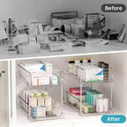 2-Tier Clear Pull-Out Organizer with Track for Under Sink, Vanity & Cabinet Storage