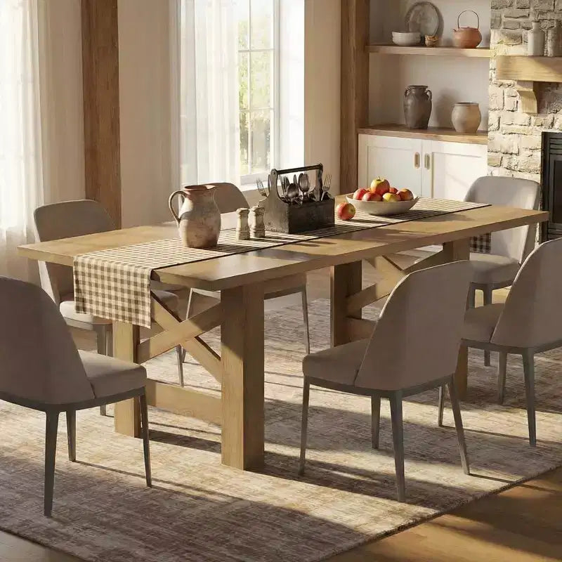 70.87" Large Farmhouse Dining Table for 6-8, Rectangular Kitchen Table with Heavy Duty X-Shaped Steel Frame & Thick Wood Grain Top