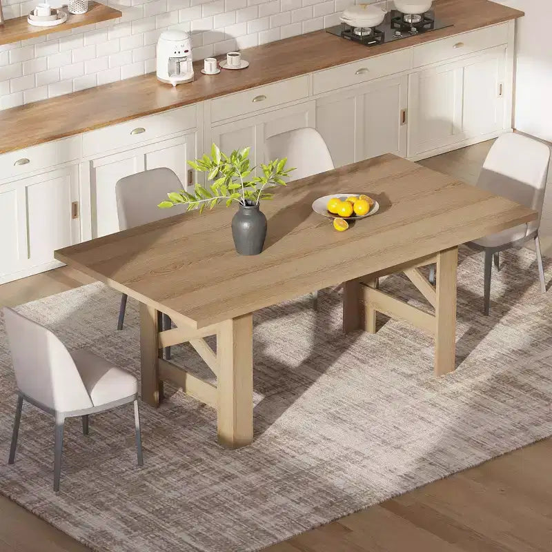 70.87" Large Farmhouse Dining Table for 6-8, Rectangular Kitchen Table with Heavy Duty X-Shaped Steel Frame & Thick Wood Grain Top