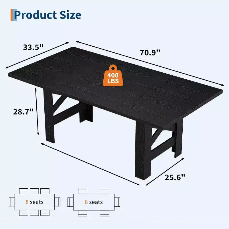 70.87" Large Farmhouse Dining Table for 6-8, Rectangular Kitchen Table with Heavy Duty X-Shaped Steel Frame & Thick Wood Grain Top