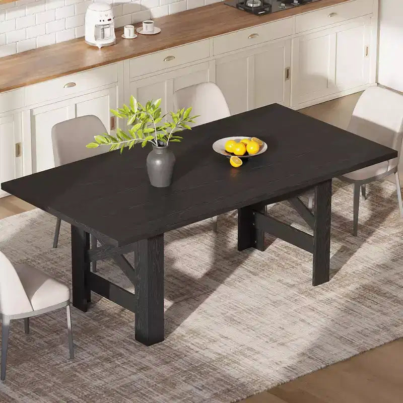 70.87" Large Farmhouse Dining Table for 6-8, Rectangular Kitchen Table with Heavy Duty X-Shaped Steel Frame & Thick Wood Grain Top