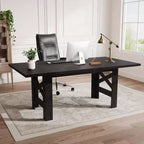 70.87" Large Farmhouse Dining Table for 6-8, Rectangular Kitchen Table with Heavy Duty X-Shaped Steel Frame & Thick Wood Grain Top