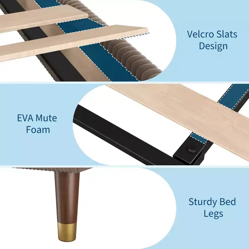 Corduroy Upholstered Platform Bed Frame with Headboard
