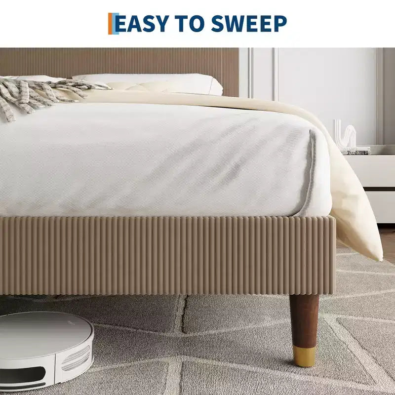 Corduroy Upholstered Platform Bed Frame with Headboard