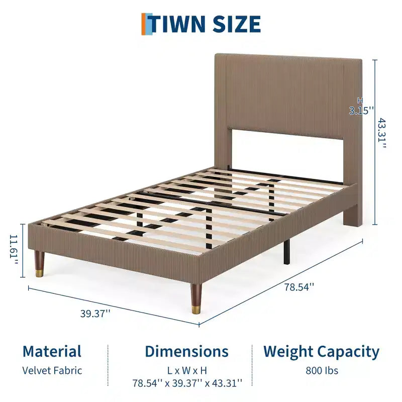 Corduroy Upholstered Platform Bed Frame with Headboard