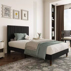 Corduroy Upholstered Platform Bed Frame with Headboard