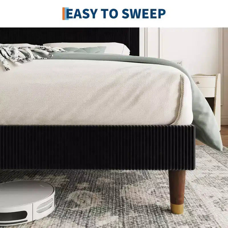 Corduroy Upholstered Platform Bed Frame with Headboard