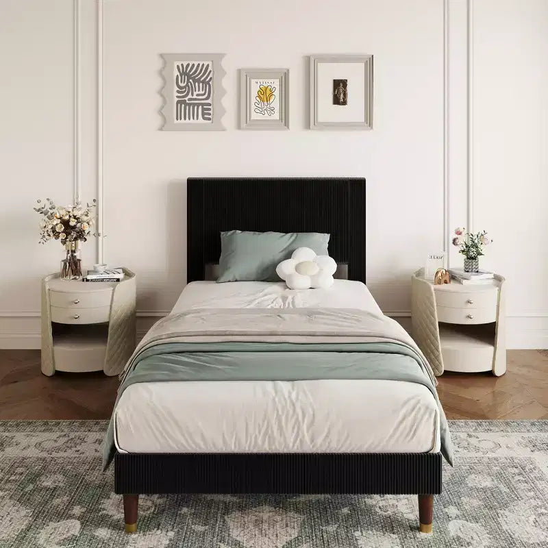 Corduroy Upholstered Platform Bed Frame with Headboard