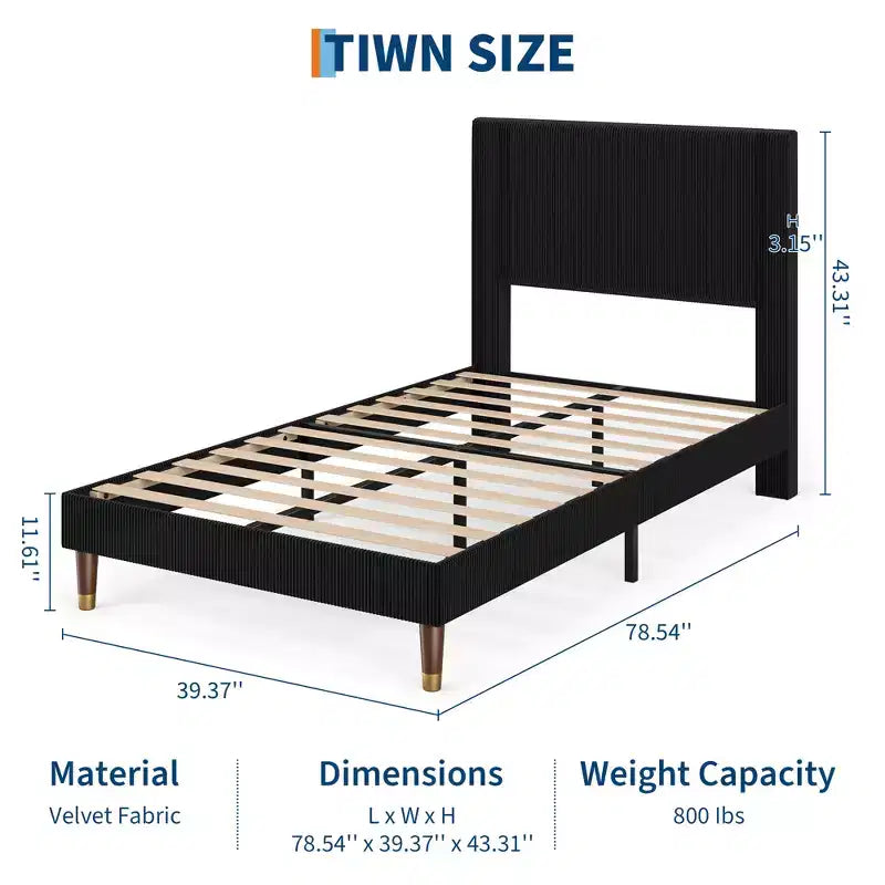 Corduroy Upholstered Platform Bed Frame with Headboard