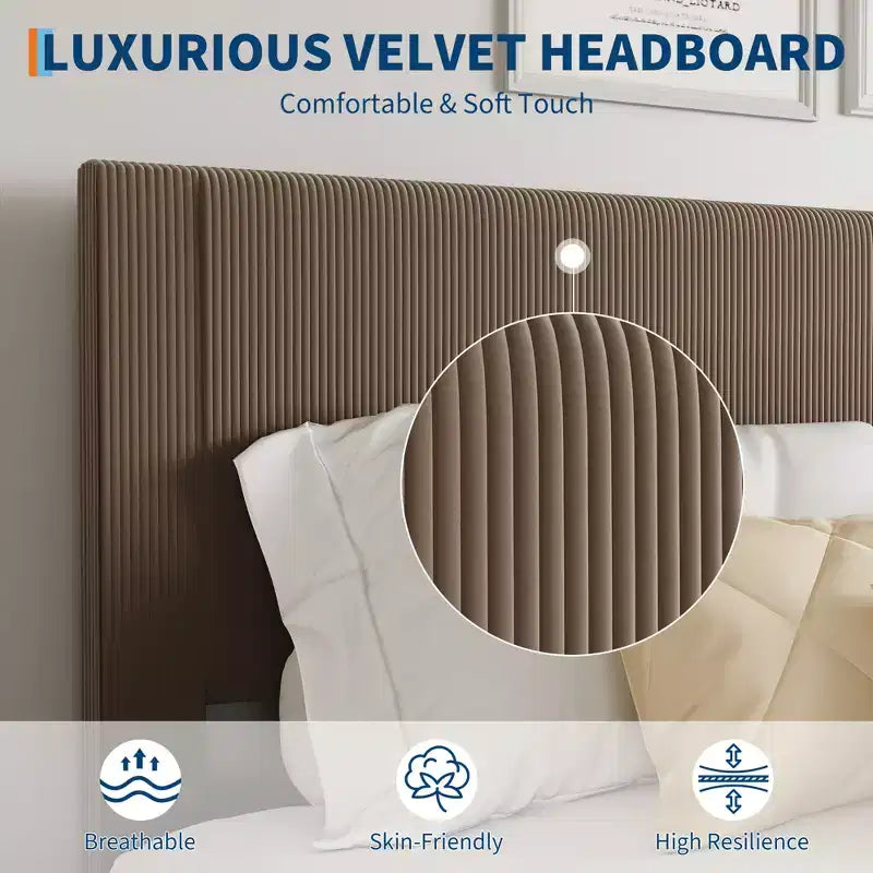 Corduroy Upholstered Platform Bed Frame with Headboard