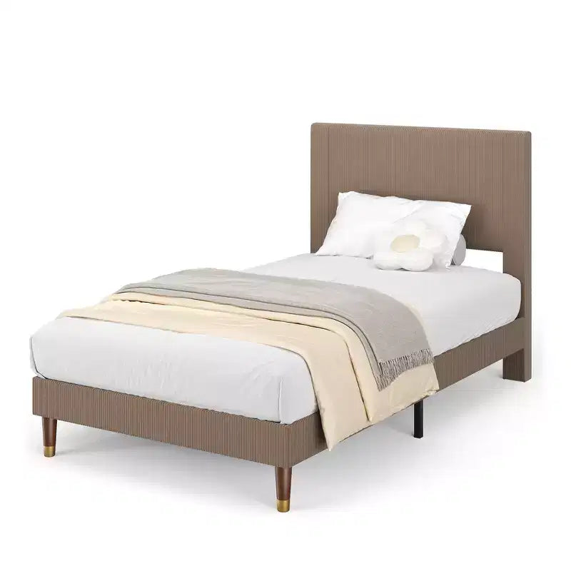 Corduroy Upholstered Platform Bed Frame with Headboard