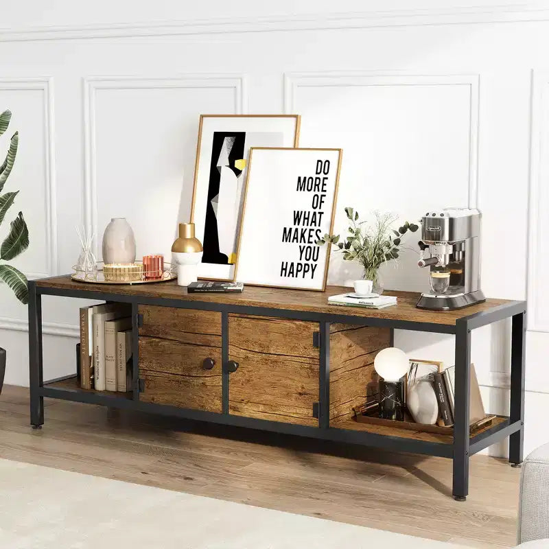 58-Inch Wide TV Console with Storage Cabinet and Adjustable Feet, Compatible with TVs Up to 75 Inches