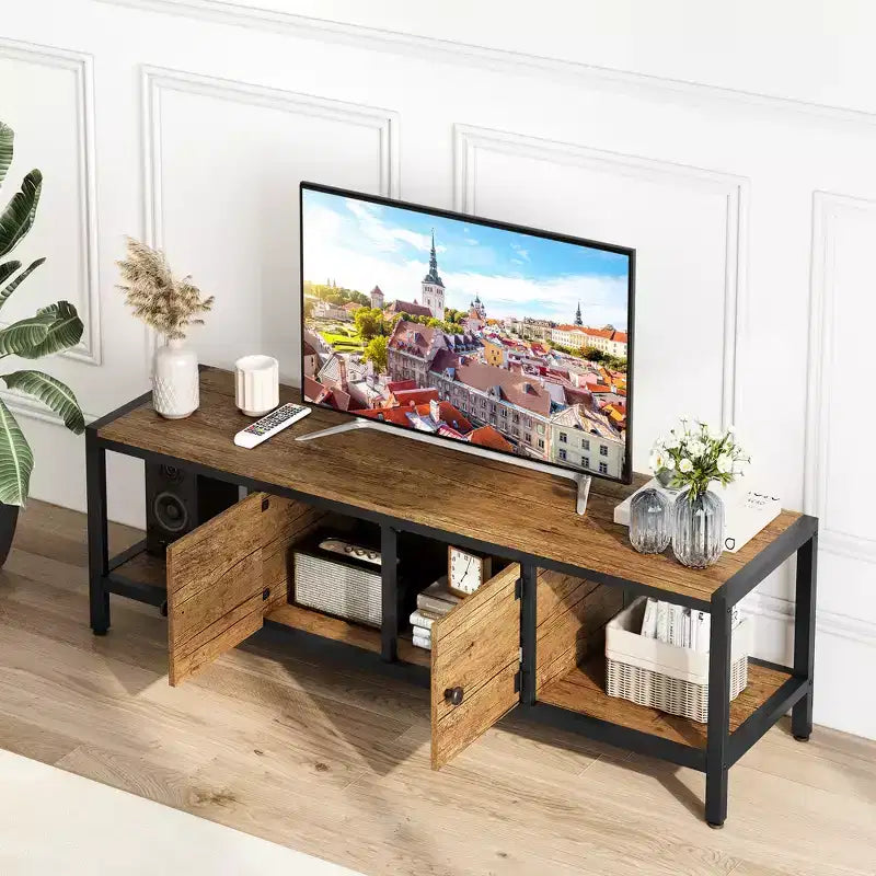 58-Inch Wide TV Console with Storage Cabinet and Adjustable Feet, Compatible with TVs Up to 75 Inches