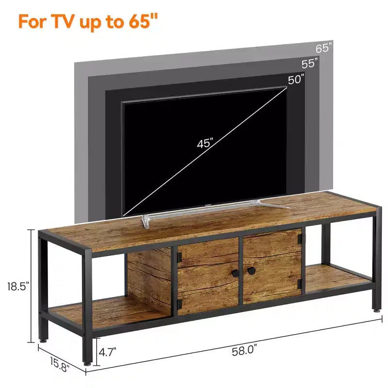 58-Inch Wide TV Console with Storage Cabinet and Adjustable Feet, Compatible with TVs Up to 75 Inches