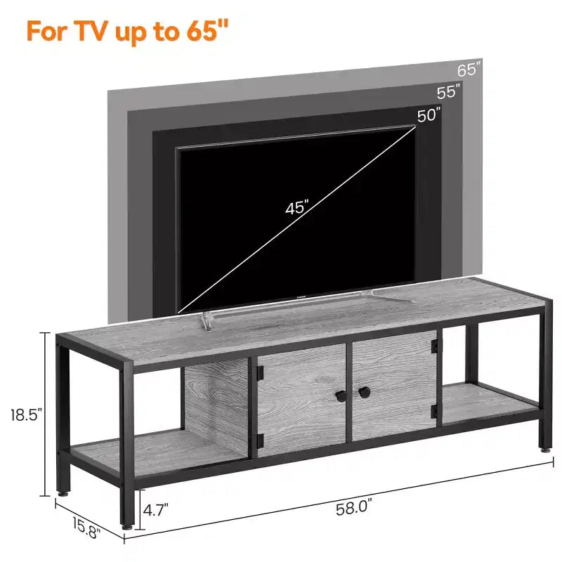 58-Inch Wide TV Console with Storage Cabinet and Adjustable Feet, Compatible with TVs Up to 75 Inches