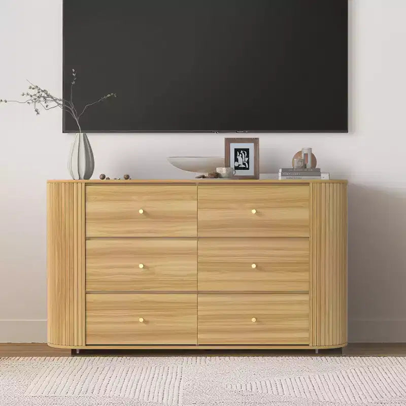 6-Drawer Farmhouse Dresser | Curved Edge, Metal Handles | Bedroom & Living Room Storage