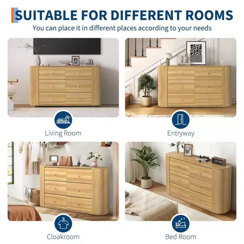 6-Drawer Farmhouse Dresser | Curved Edge, Metal Handles | Bedroom & Living Room Storage