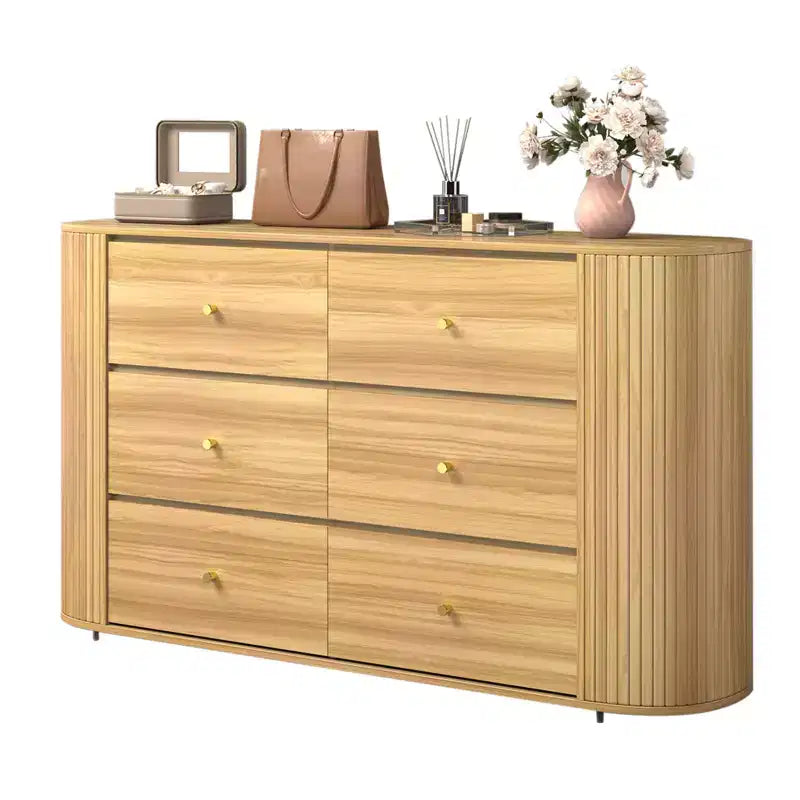 6-Drawer Farmhouse Dresser | Curved Edge, Metal Handles | Bedroom & Living Room Storage