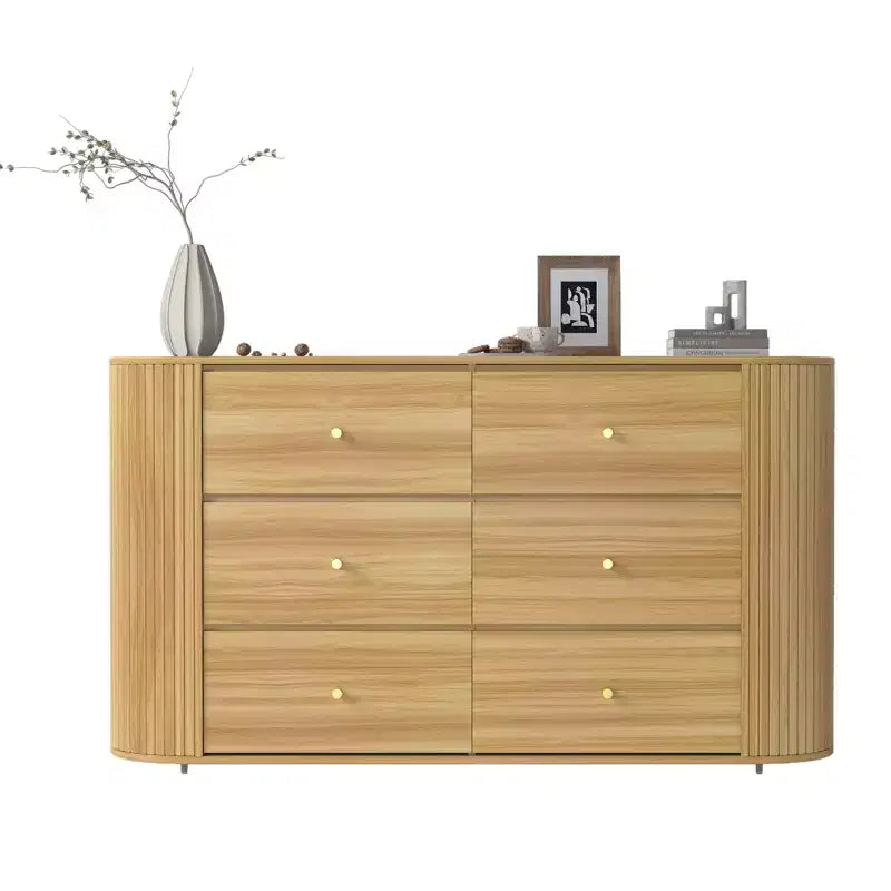 6-Drawer Farmhouse Dresser | Curved Edge, Metal Handles | Bedroom & Living Room Storage