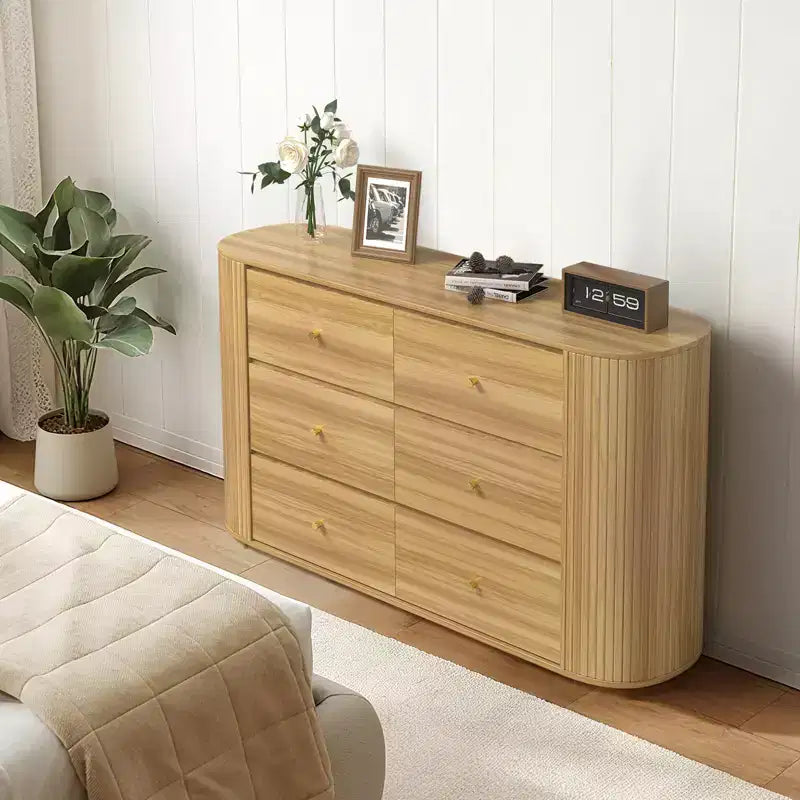 6-Drawer Farmhouse Dresser | Curved Edge, Metal Handles | Bedroom & Living Room Storage