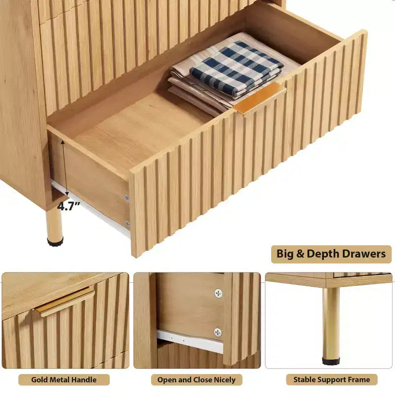 5-Drawer Black Dresser 48" Tall Wooden Chest with Deep Storage & Wide Top