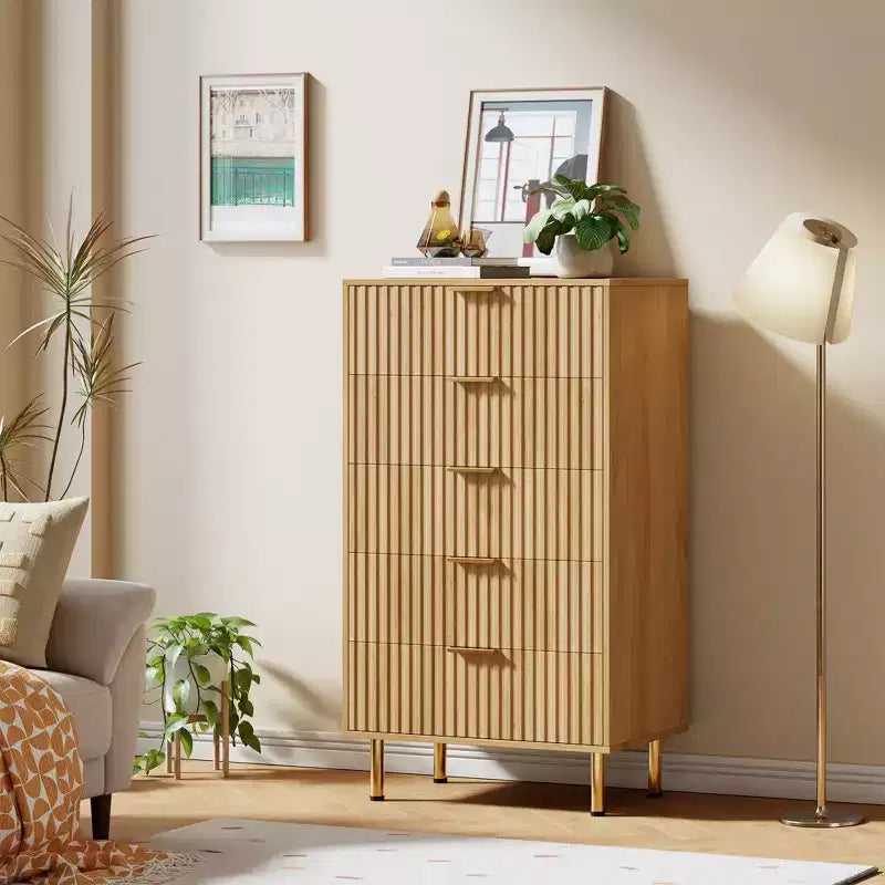 5-Drawer Black Dresser 48" Tall Wooden Chest with Deep Storage & Wide Top