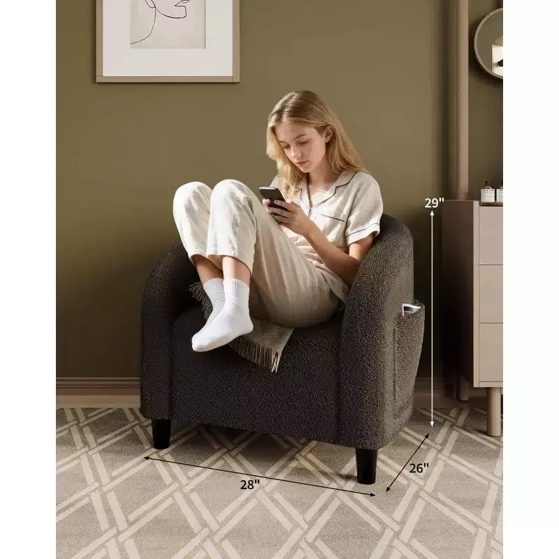 Barrel Accent Chair with Rounded Back & Soft Padded Seat, Modern Armchair for Living Room, Bedroom, Office