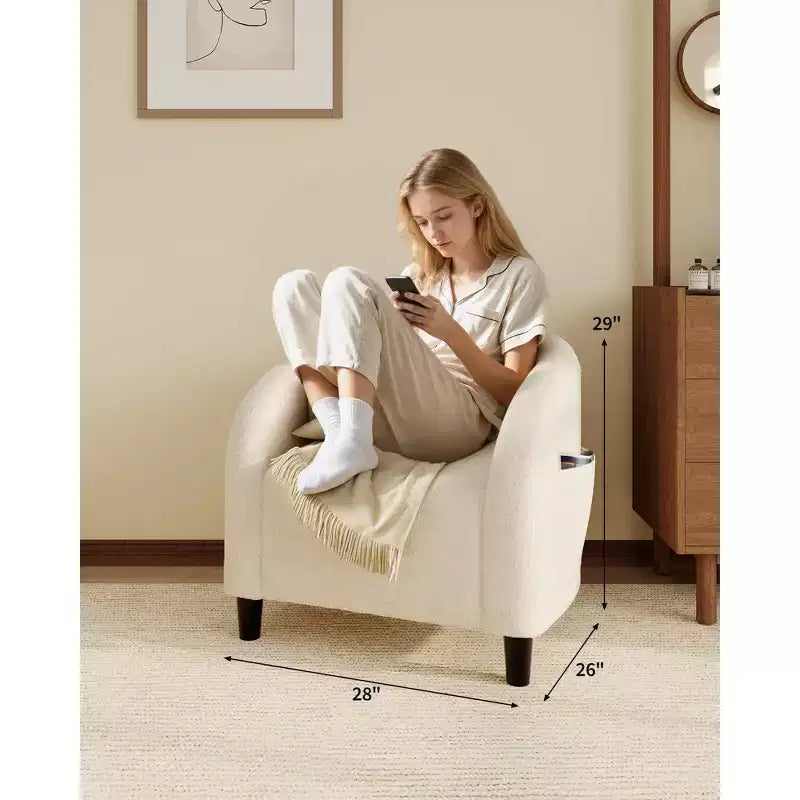 Barrel Accent Chair with Rounded Back & Soft Padded Seat, Modern Armchair for Living Room, Bedroom, Office